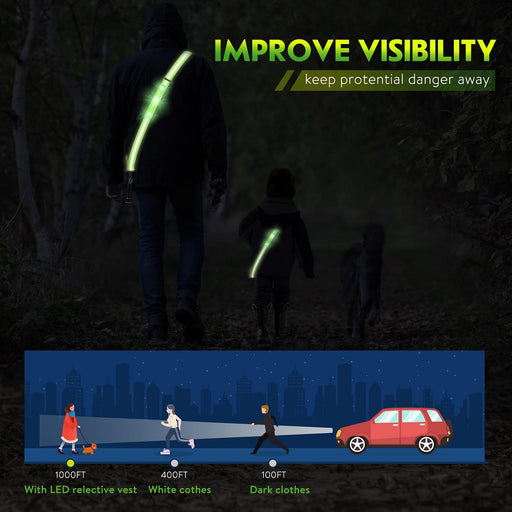 Reflective Walking Gear, Rechargeable Led Reflective Sash, Adjustable Night Walking Safety Gear, High Visibility Safety 
