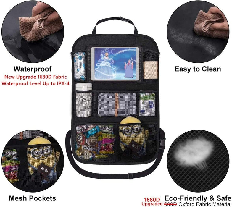 Backseat Car Organizer Mats Back Seat Organizers and Storage Bag with Touch Screen Tablet Holder for Kids Toddlers Car Seats, Travel Accessories, Road Trip Essentials Kids