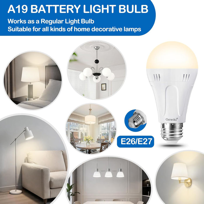 2 Pack Rechargeable Light Bulbs, A19 E26 9W 3000K Warm