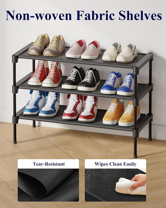 Shoe Rack - Non-Woven Shoe Rack Shelf, 27.5" Wide - 3 Tier, Black