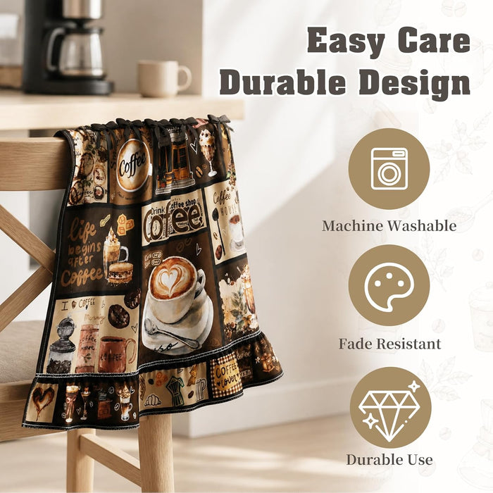 Coffee Bar Farmhouse Oven Skirt Curtain for Stove, Rustic Coffee Lover Tie Top Oven Curtain with Ruffle Trim, Decorative Stove Cover for Cozy Kitchen Decor, Cotton Blend Oven Skirt