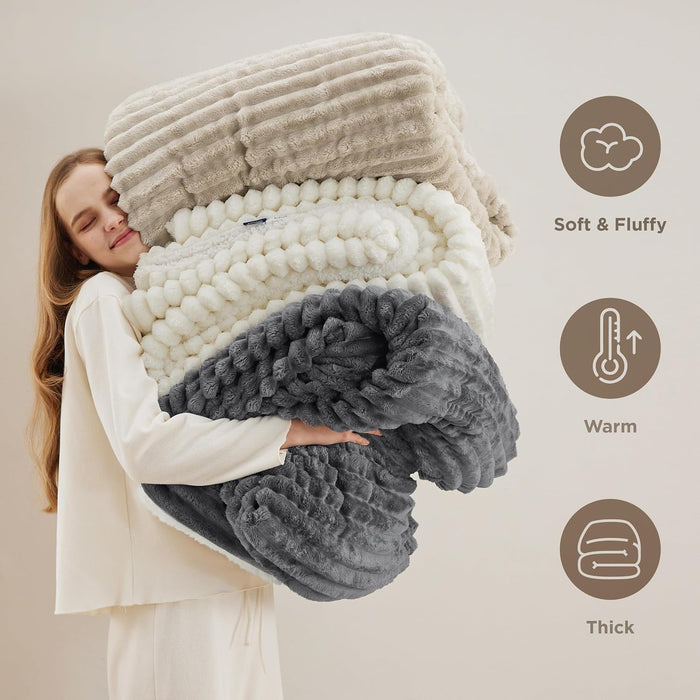Soft Sherpa Blanket Fluffy Throw Gift Beige 50"x60"