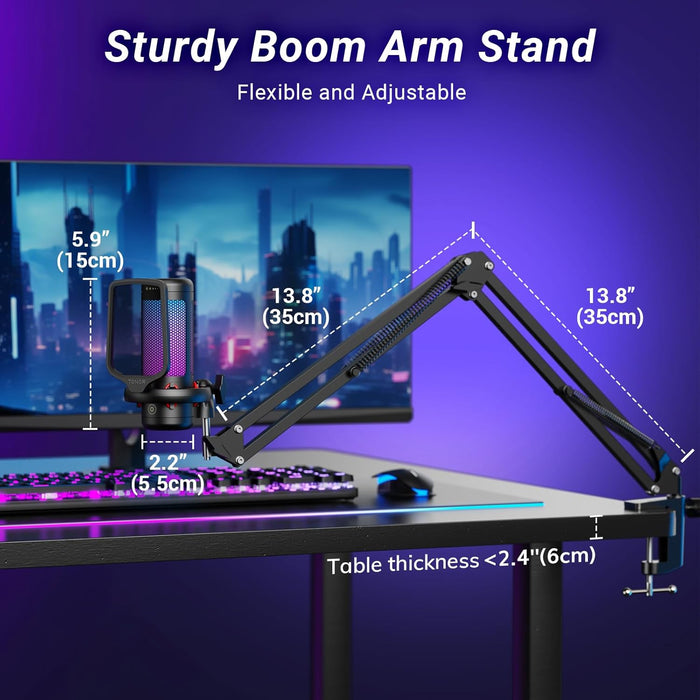Gaming Microphone Set with Boom Arm, Vocal Condenser Microphone for Content Creators, USB Mic for PC with Stand, RGB, Tap Mute, Gain Control, Gaming Equipemnt, Twitch, Streaming, TC310+