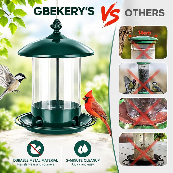 Metal Bird Feeders for Outdoors Hanging, 360° Feeding Tray, Green