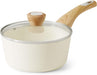Ceramic Nonstick Sauce Pan with Lid, 1.5 Quart Small Saucepan, White Cooking Pot with Stay Cool Handle, Non toxic Kitchen Sauce Pot, Non stick Sauciers, Induction Pot, PFOA PTFE PFAS Free