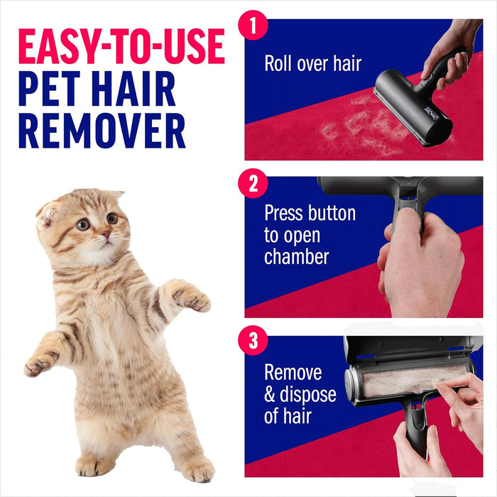 Pet Hair Remover – Original Size Reusable Lint Roller for Cat & Dog Hair on Furniture, Couch, Carpet, Car, Rugs & Bedding – Portable, Eco-Friendly (Black)