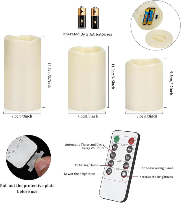 Flameless Candles 4" 5" 6" Outdoor Indoor Pillars Battery Operated Flickering Candles Include 10-Key Remote Timer 400+ H