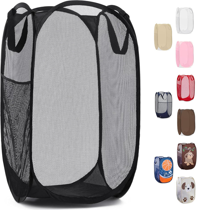 Collapsible Mesh Pop-Up Hamper with Side Pocket