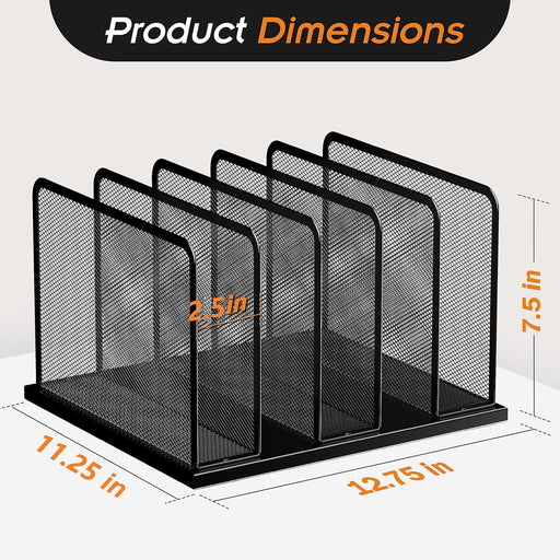 Desk File Organizer Upright Mesh Desktop Organizer File Sorter Office Organization File Holder for Home, Office & Classroom (Black, 1 Pack 5-Section)