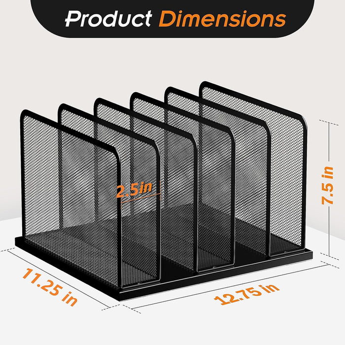 Desk File Organizer Upright Mesh Desktop Organizer File Sorter Office Organization File Holder for Home, Office & Classroom (Black, 1 Pack 5-Section)