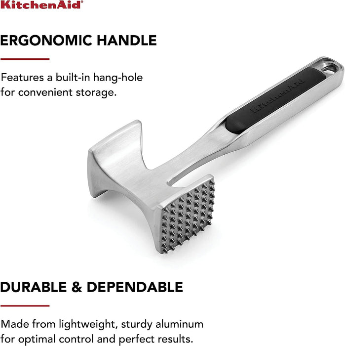 KitchenAid Gourmet Multi Sided Meat Tenderizer for Pounding Meats, Nuts, Shellfish, ect, Hang Hole for Easy Storage, Han