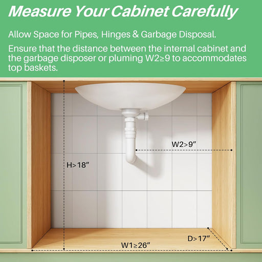 Under Sink Organizer, 2-Pack Pull Out Cabinet Organizer 2 Tier Metal Slide Out Storage Shelf Rack, L-Shaped Adjustable H