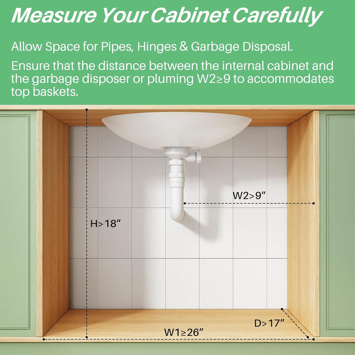 Under Sink Organizer, 2-Pack Pull Out Cabinet Organizer 2 Tier Metal Slide Out Storage Shelf Rack, L-Shaped Adjustable H