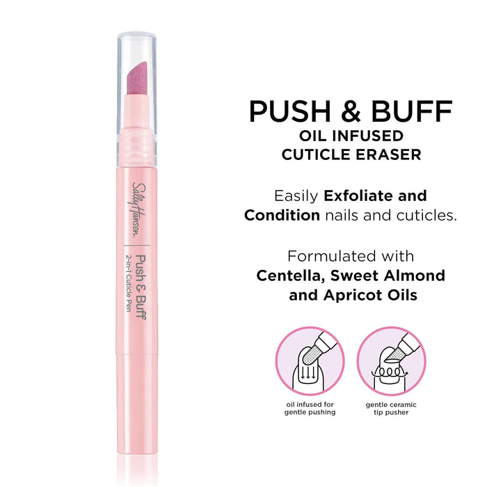 Push & Buff 2-in-1 Cuticle Care Treatment Pen | Exfoliates, Polishes and Smooths Cuticles | Textured Tip for Instant Results | Easy, Mess-Free Nail Care on the Go