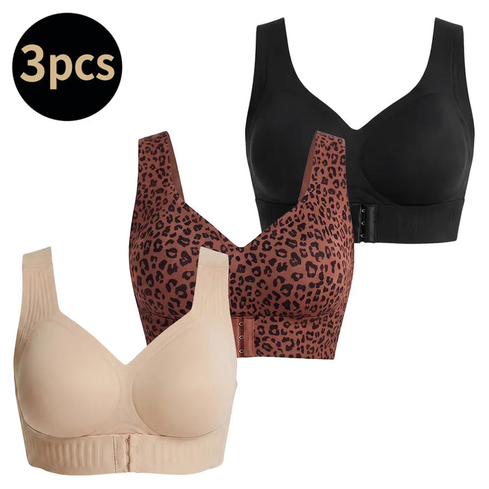 Women'S Animal Print V Neck Posture Sports Bra Wire Free, Breathable Mesh, Removable Pads, Gentle Support, Machine Washable, Minimizer Jelly Alternative for Yoga & Gym Workouts, Bras for Women Posture Shaping Bra Sporty Bra