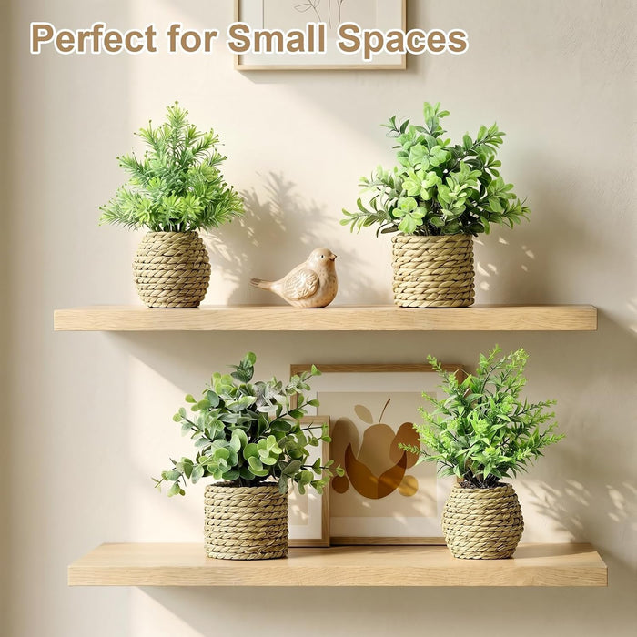 Small Fake Plants, 4 Pack Artificial Plants in Handwoven Seagrass Baskets