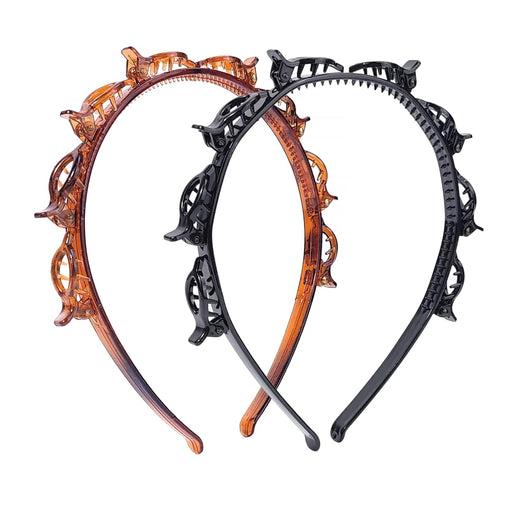 2 Pack Clip Headband for Twisty Bangs, 90s Hair Accessories for Women with 8 Mini Clips, Braided Hair Clip Headbands for Y2K Fashion Styling, Black and Brown