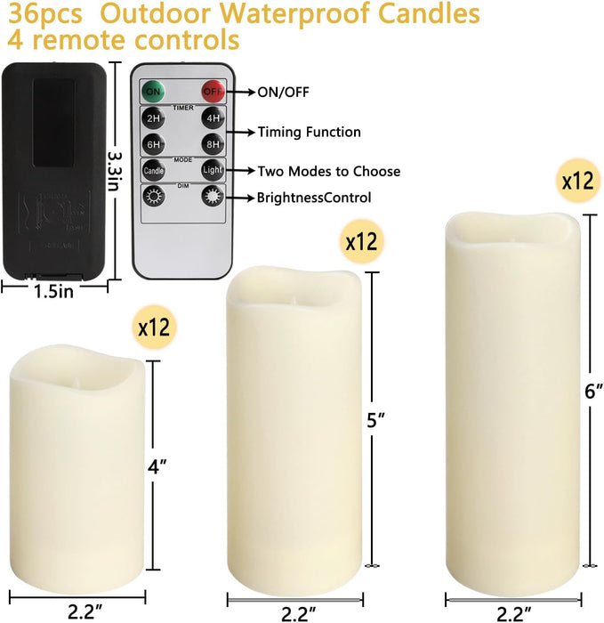 36-Pack LED Flameless Candles with Remote Control - Perfect for Home, Parties, and Special Occasions - Create a Magical Ambiance Effortlessly(Three Sizes)
