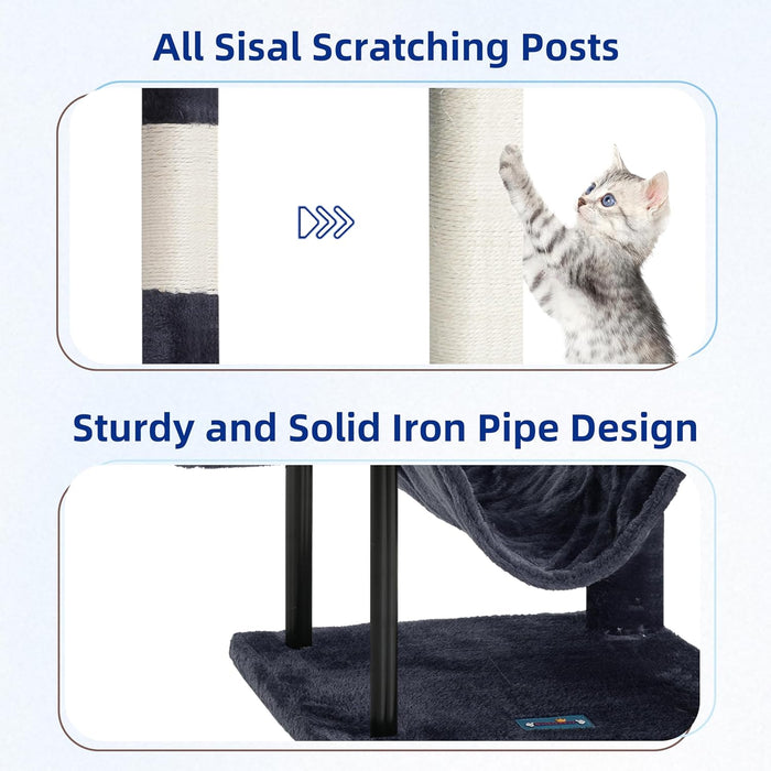 Cat Tree, Cat Tower for Indoor Cats, 43.3 inch Cat Tree Tower with Sturdy Steel Tube, Hammock, Cat Condo for Small Cats and Kittens, Scratching Post, Smoky Gray GCT004SG