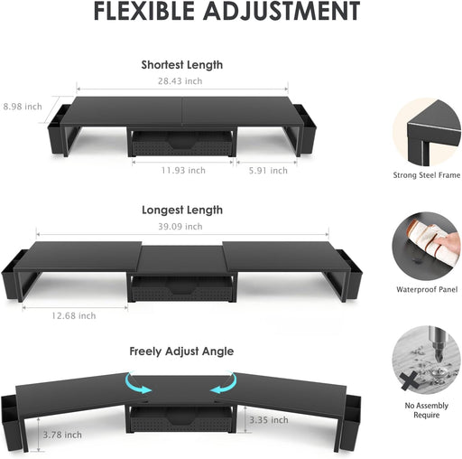 Desk Organizers and Accessories, Dual Monitor Stand Riser with Drawer and 2 Pen Holders, Desk Shelf Computer Racks & Pri