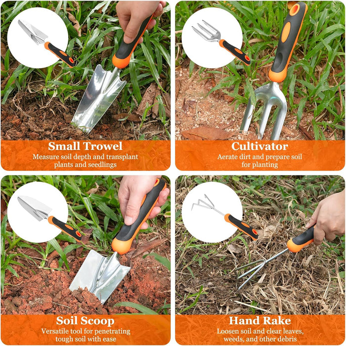 Gardening Tool Set,  Stainless Steel Heavy Duty Gardening Tool Set, with Non-Slip Rubber Grip, Storage Tote Bag, Outdoor Hand Tools, Ideal Gardening Gifts for Women