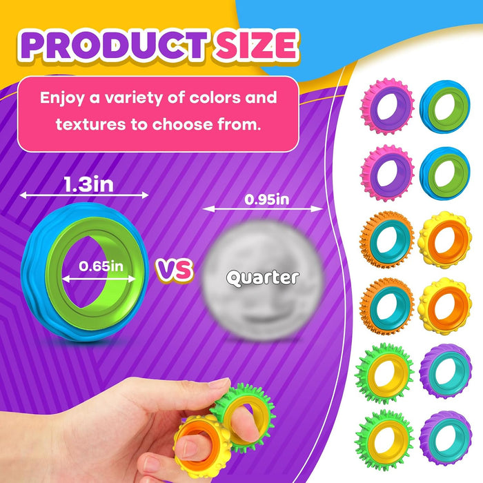 Fidget Toys Sensory Rings for Kids: 12 Pack Finger Spinner Rings - Texture Stress Toys for Kids Autism Calming - Fun Fid