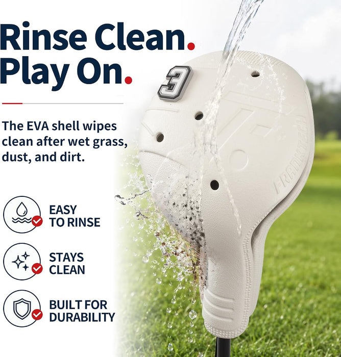 Snap-On Golf Club Covers for Right-Handed Golf Clubs, Easy On Off in 1 Second, Fits 460cc Drivers, Washable EVA Plastic 