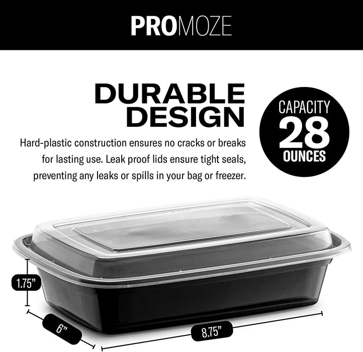 50-Pack Reusable Meal Prep Containers Microwave Safe Food Storage Containers with Lids, 28 oz - 1 Compartment Take Out D