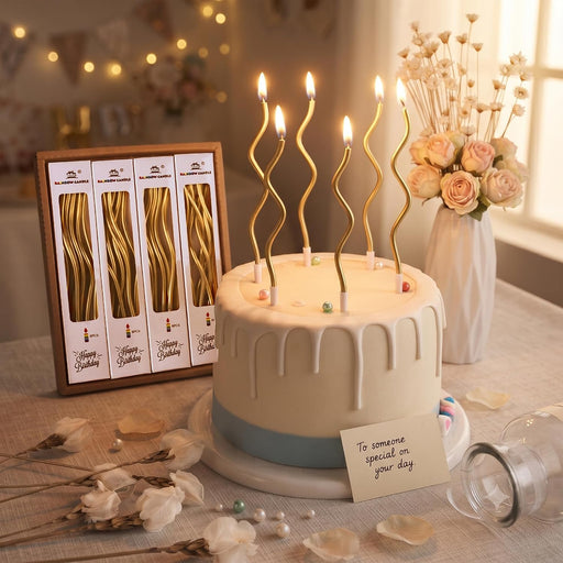 24-Count Gold Spiral Long Thin Metallic Birthday Candles, Cake Candles, Birthday Parties, Wedding Decorations, Party Candles
