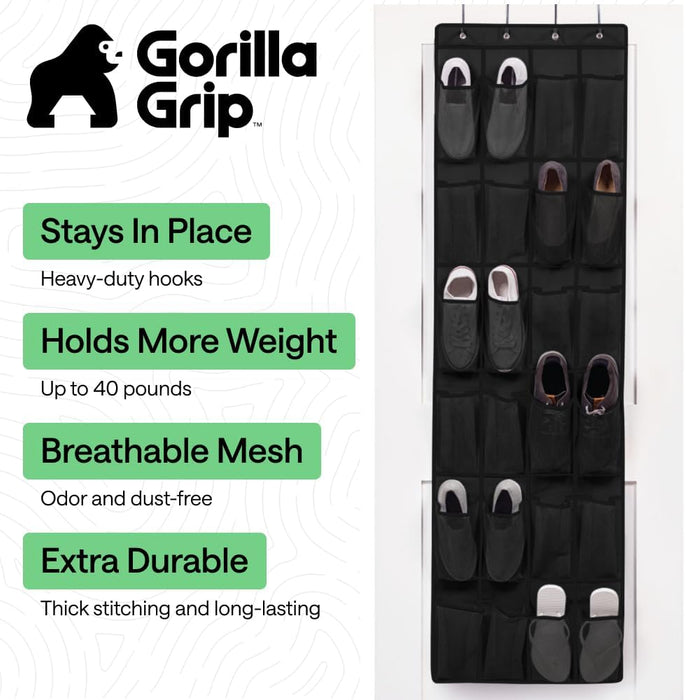 Over the Door Shoe Organizer, 24 Large Pockets, Black