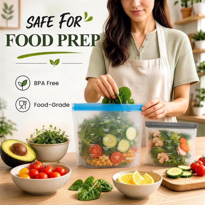 Reusable Bags Dishwasher Safe, BPA Free Reusable Gallon Freezer Bags, Stand Up Leakproof Food Storage Bags for Marinate 