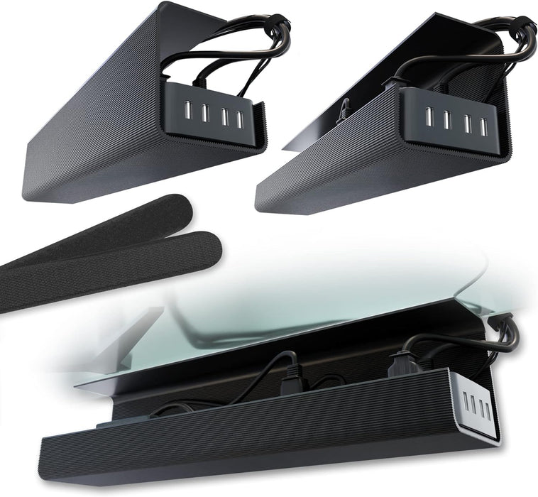Scanfield Under Desk Cable Management Tray, No-Screw, 17-Inch, 2-Pack Black