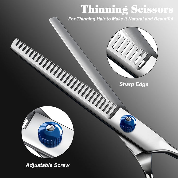 Professional 4 in 1 Dog & Cat Grooming Scissors Kit with Safety Round Tips,Sharp & Durable,Dog Shears for Grooming - Includes Straight, Curved, Thinning Scissors and Comb - Premium Pet Supplies