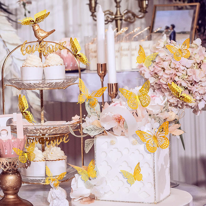 3D Butterfly Wall Decor 48 Pcs Gold Butterfly Birthday Decorations
