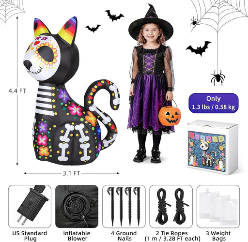 4.4FT Halloween Inflatables Outdoor Decoration, Day of The Dead Black Cat