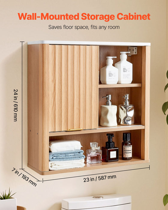 Bathroom Wall Cabinet, with Door and Adjustable Shelf, over the Toilet Storage Medicine Cabinet Wall Mounted, Hanging Organizer with Shelves and Open Partition for Laundry Room Kitchen Restroom