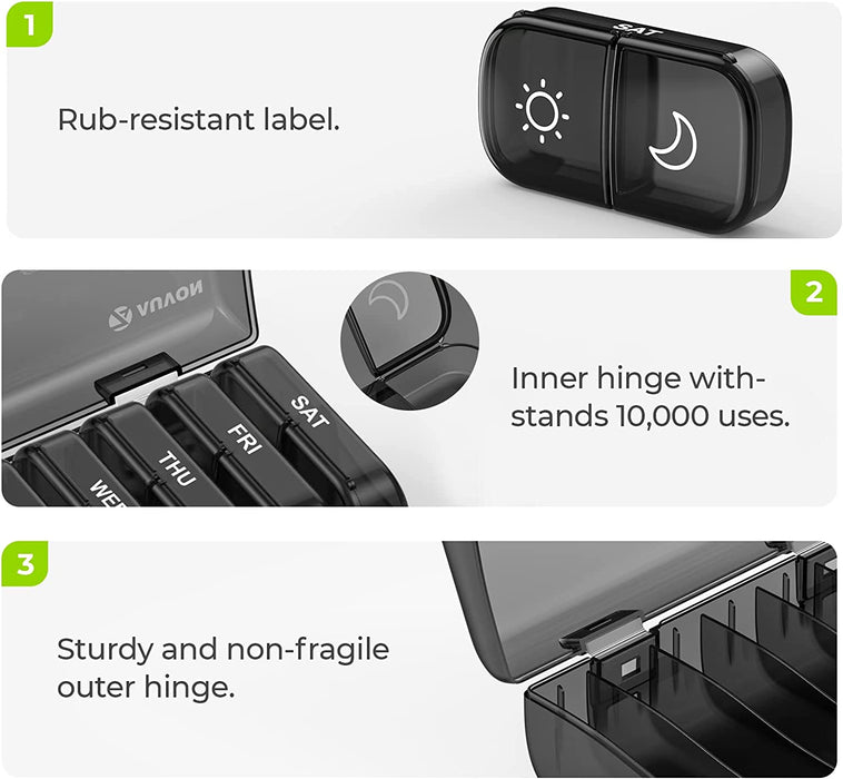 Weekly Pill Organizer 2 Times a Day, One-Side Large Opening, Easy‑Use