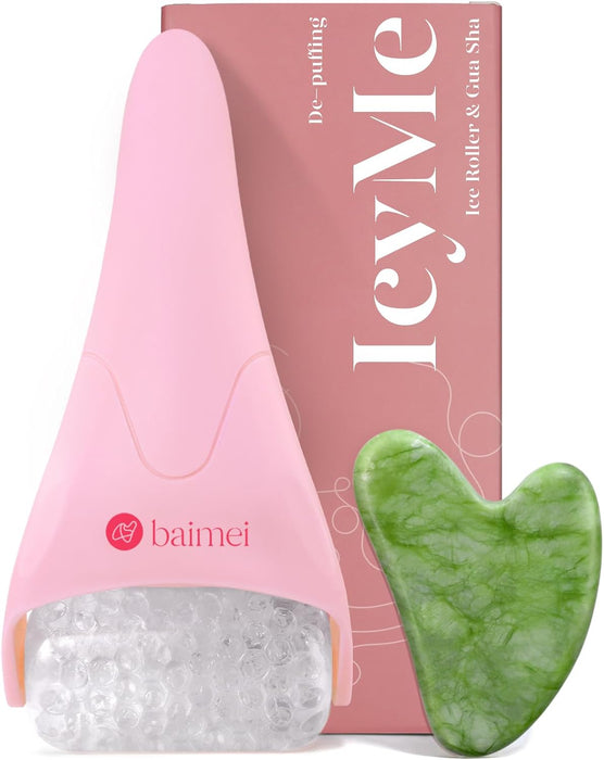 IcyMe Ice Roller for Face & Gua Sha Set, Depuff & Migraine Relief