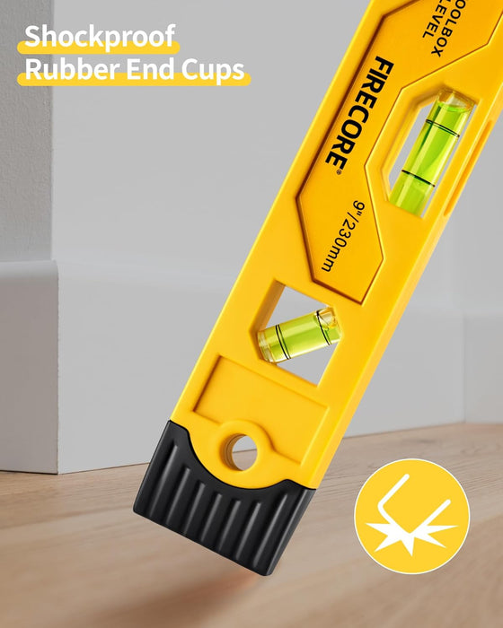 Torpedo Level Magnetic, 9 Inch Shockproof Small Leveler Tool with 3 Bubble Spirit Level 45 90 180 Degree, Construction L