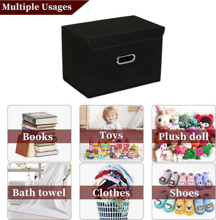 Fabric Storage Cube Bins Foldable Organizer Container Collapsible Basket with Lids and Metal Handles, for Home, Bedroom,