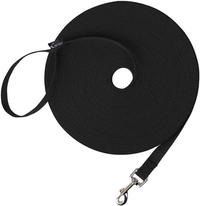 Dog/Puppy Obedience Recall Training Agility Lead - 15ft 20ft 30ft 50ft 100ft Training Leash - Great for Play, Camping, or Backyard - Black 20ft