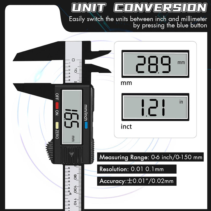 Digital Caliper,0-6 inch/150 mm,inch and Millimeter Conversion,LCD Screen
