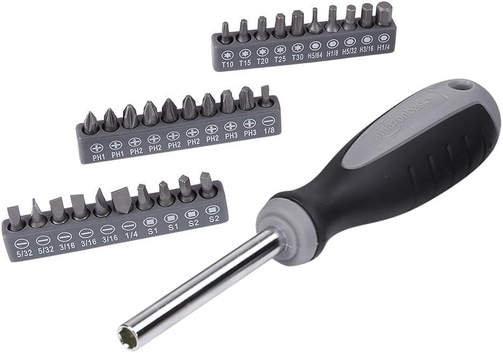65 Piece Home Repair Tool Kit Set With Carrying Bag, Hand Tools, Socket Set, SAE and Metric, Silver, Black