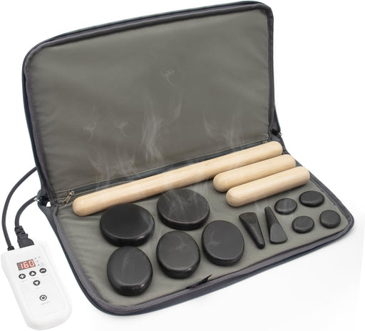 Massage Stones Set with Warmer Kit Hot Rocks Bamboo for Massage Hot Stones Massage Warmer Kit with Temperature Control a
