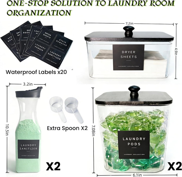 3+2 Pack Laundry Pods Containers & Dryer Sheet Holder & Laundry Detergent Dispenser, Laundry Room Organization and Stora
