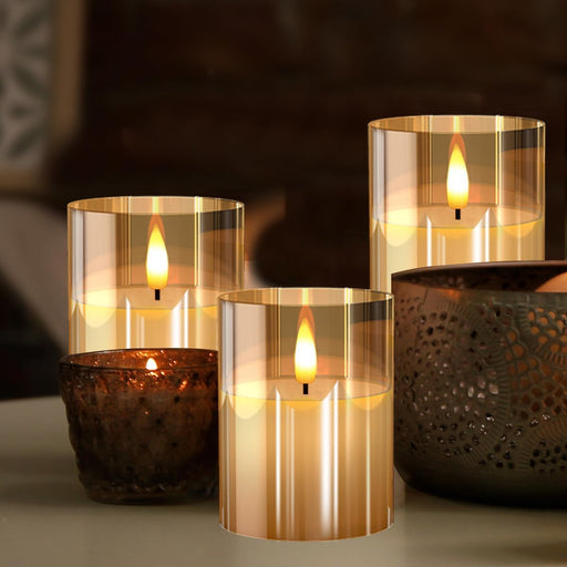 Glass Battery Operated LED Flameless Candles with Remote and Timer, Real Wax Candles Warm Color Flickering Light for Fes