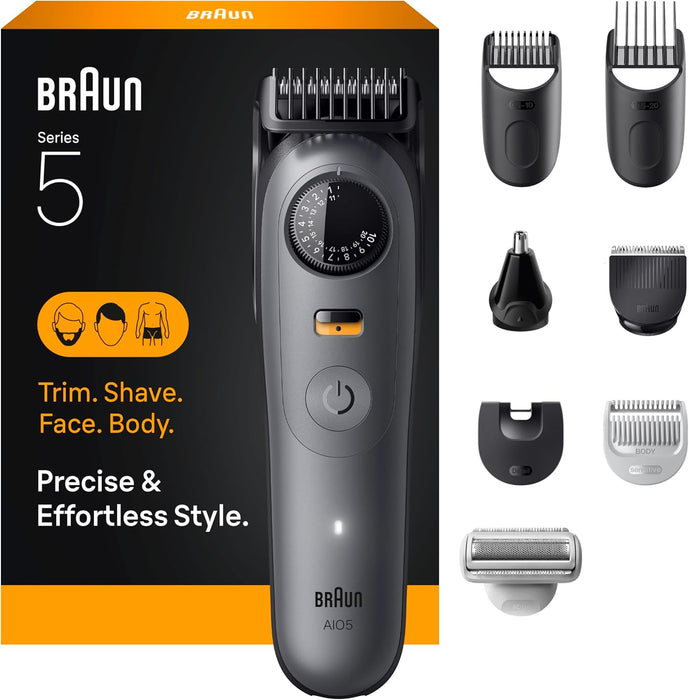 Series 5 All-in-One Beard & Body Grooming Kit for Men, Cordless Trimmer, Hair Clippers & Shaver for Face, Hair & Body wi