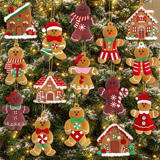 16pcs Gingerbread Man Ornaments for Christmas Tree Decorations