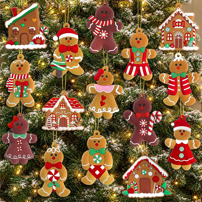 16pcs Gingerbread Man Ornaments for Christmas Tree Decorations
