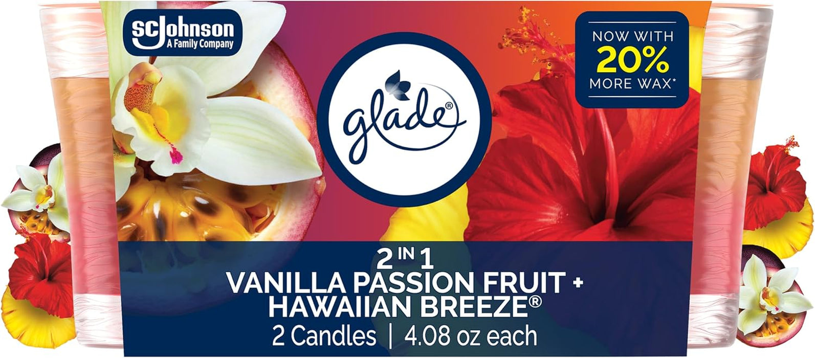 2in1 Scented Candle, Hawaiian Breeze & Vanilla Passion Fruit, 2 Count